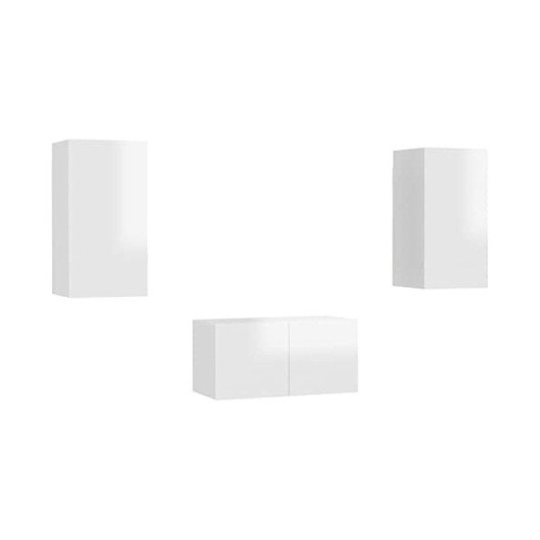 Camerina Ensemble de Meubles TV 3 pcs Blanc Brillant Aggloméré,Meuble TV,Table Basse Salon Meuble TV,Table Basse LED Couleurs