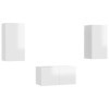 Camerina Ensemble de Meubles TV 3 pcs Blanc Brillant Aggloméré,Meuble TV,Table Basse Salon Meuble TV,Table Basse LED Couleurs