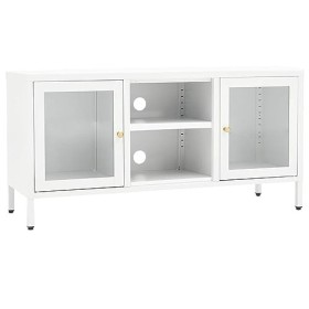 Camerina Meuble TV Blanc 105x35x52 cm Acier et Verre,Meuble TV,Table Basse Salon Meuble TV,Table Basse LED Couleurs