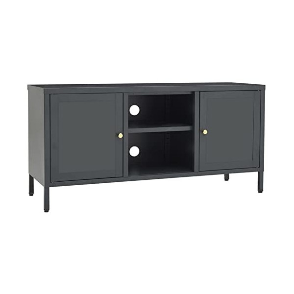 Camerina Meuble TV Anthracite 105x35x52 cm Acier et Verre,Meuble TV,Table Basse Salon Meuble TV,Table Basse LED Couleurs