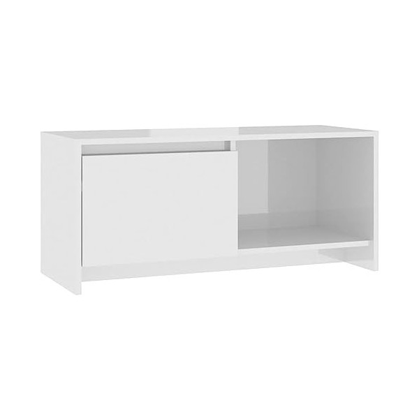 TOYOCC Meuble TV de jardin en bois blanc brillant 90 x 35 x 40 cm