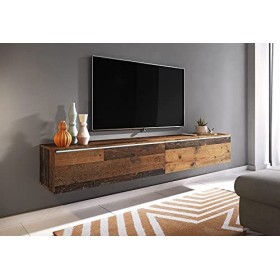 Meuble TV Lowboard D 180 cm, meuble TV, meuble TV flottant, couleur bois Old Style, éclairage LED en option sans éclairage L