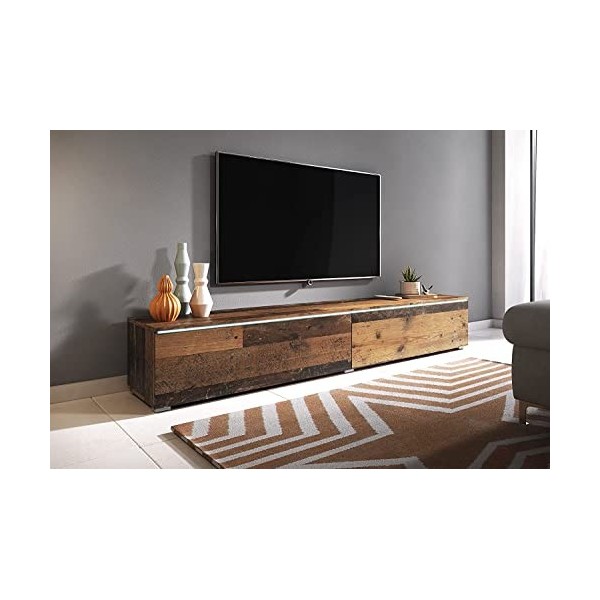 Meuble TV Lowboard D 180 cm, meuble TV, meuble TV flottant, couleur bois Old Style, éclairage LED en option sans éclairage L