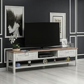 [en.casa] Meuble TV de Salon à Portes Support Banc Télé avec Espaces de Rangement Fermés Panneau de Particules 42 x 161 x 36 
