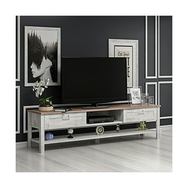 [en.casa] Meuble TV de Salon à Portes Support Banc Télé avec Espaces de Rangement Fermés Panneau de Particules 42 x 161 x 36 