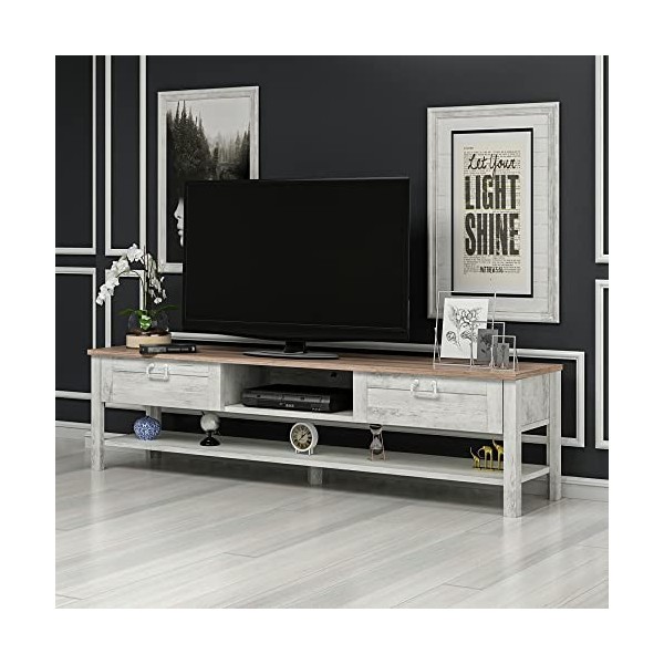 [en.casa] Meuble TV de Salon à Portes Support Banc Télé avec Espaces de Rangement Fermés Panneau de Particules 42 x 161 x 36 