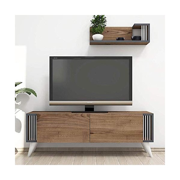 Homemania Meuble TV Nicol, Bois, Noyer, 120 x 31 x 42 cm