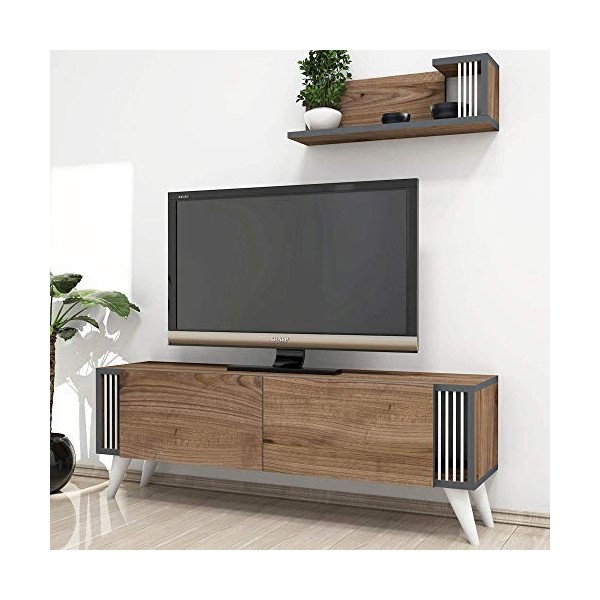 Homemania Meuble TV Nicol, Bois, Noyer, 120 x 31 x 42 cm