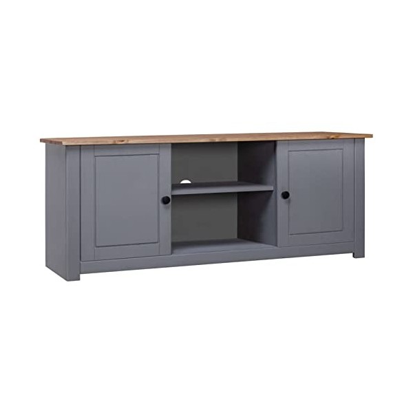 JUNZAI Meuble TV Gris 120x40x50 cm Bois de pin Massif Gamme Panama,Meuble TV,Meuble TV Moderne,Meuble de Salon