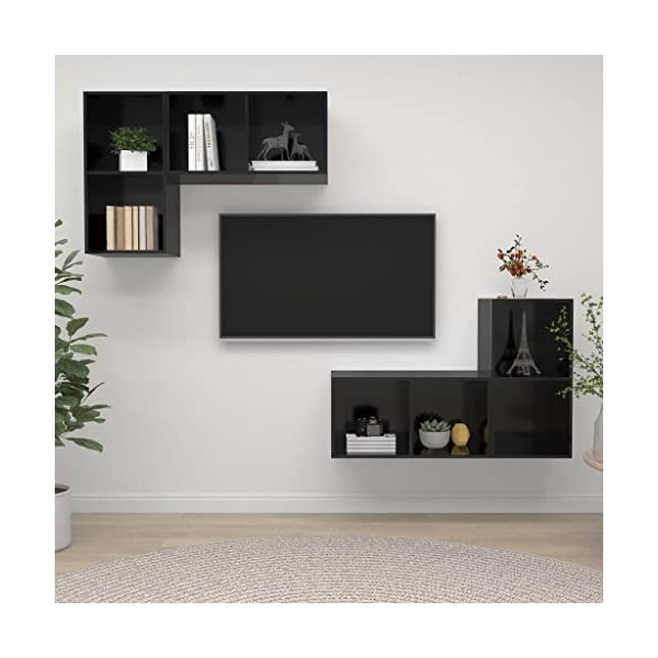 Hovothy Ensemble Meubles de Salon TV 2 Pcs Chêne Sonoma Aggloméré 37x37x107 cm+37x37x142,5 cm Meuble TV Armoires Stéréo Décor