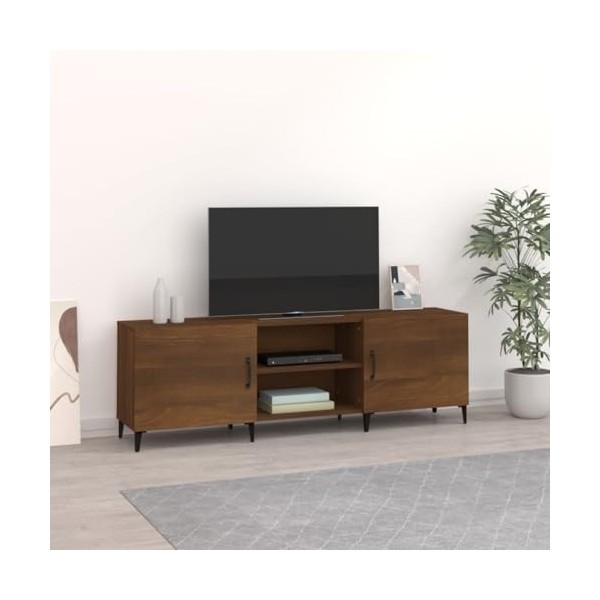 Metrile Meuble TV, marron, aspect chêne, 150 x 30 x 50 cm, meuble TV, en fer, meuble TV, meuble Wonzimer, meuble TV pour salo