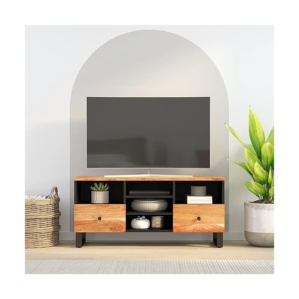 BaraSh Meuble TV 100x33x46 cm Bois dacacia Solide et dingénierie,Meuble TV,Table Basse Salon Meuble TV,Table Basse LED Coul