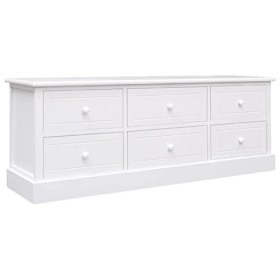 LAPOOH Meuble TV Blanc 108x30x40 cm Bois de Paulownia Solide,Meuble TV,Table Basse Salon Meuble TV,Table Basse LED Couleurs