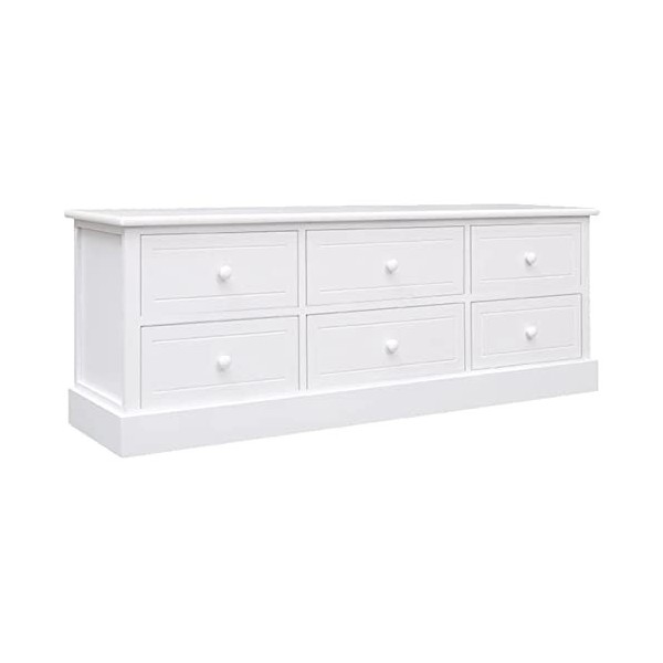 LAPOOH Meuble TV Blanc 108x30x40 cm Bois de Paulownia Solide,Meuble TV,Table Basse Salon Meuble TV,Table Basse LED Couleurs