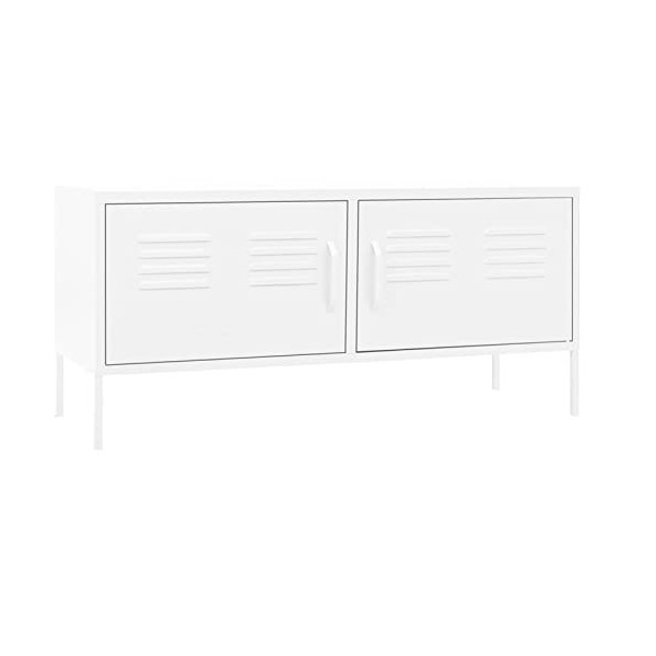 LAPOOH Meuble TV Blanc 105x35x50 cm Acier,Meuble TV,Meuble TV Moderne,Meuble de Salon