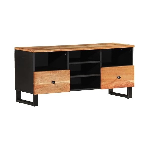 ZEYUAN Meuble TV 100x33x46 cm Bois dacacia Solide et dingénierie,Meuble TV,Table Basse Salon Meuble TV,Table Basse LED Coul