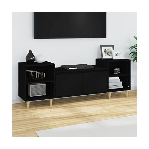 Metrile Wonzimer - Meuble TV - Noir - 160 x 35 x 55 cm - Matériaux du bois et eucalyptus - Meuble TV en bois - Meuble TV