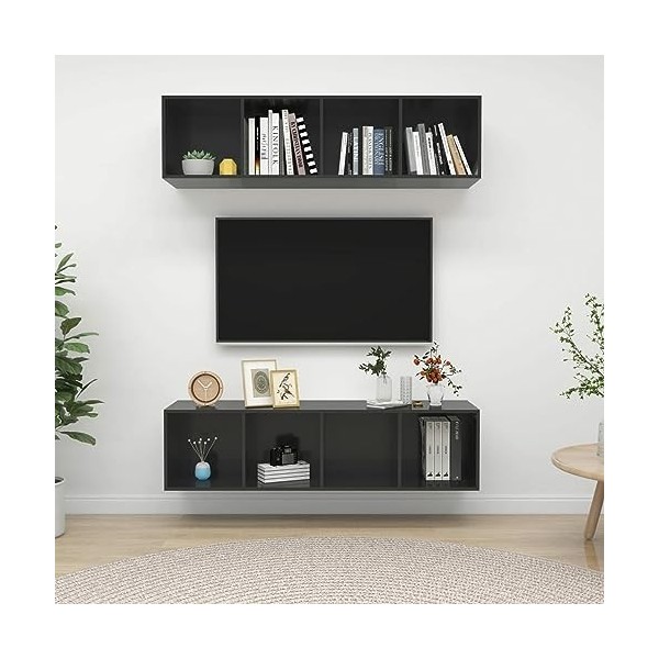 Camerina Meubles TV muraux 2 pcs Gris Brillant Aggloméré,Meuble TV,Meuble TV Moderne,Meuble de Salon