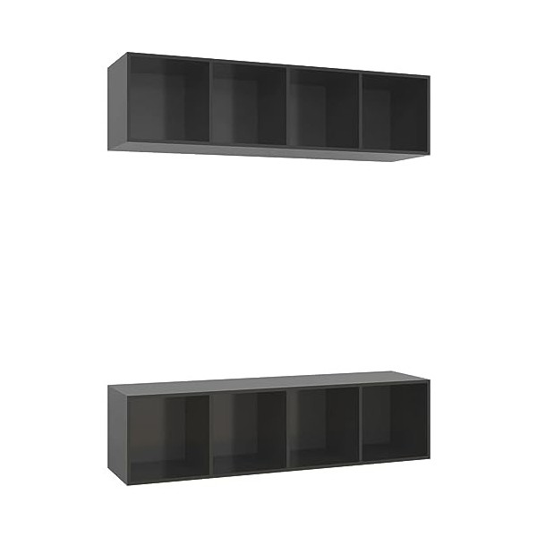 Camerina Meubles TV muraux 2 pcs Gris Brillant Aggloméré,Meuble TV,Meuble TV Moderne,Meuble de Salon