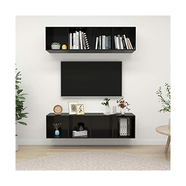 Camerina Meubles TV muraux 2 pcs Noir Brillant Aggloméré,Meuble TV,Meuble TV Moderne,Meuble de Salon
