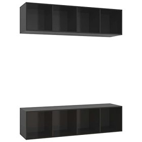 Camerina Meubles TV muraux 2 pcs Noir Brillant Aggloméré,Meuble TV,Meuble TV Moderne,Meuble de Salon