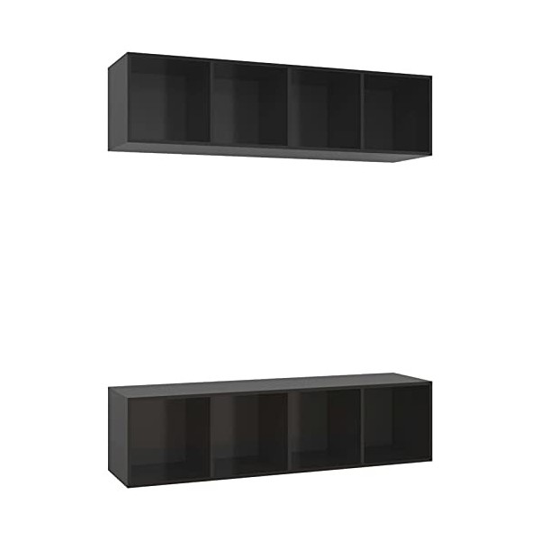 Camerina Meubles TV muraux 2 pcs Noir Brillant Aggloméré,Meuble TV,Meuble TV Moderne,Meuble de Salon