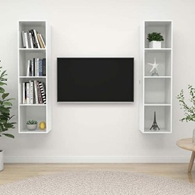 Camerina Meubles TV muraux 2 pcs Blanc Brillant Aggloméré,Meuble TV,Meuble TV Moderne,Meuble de Salon