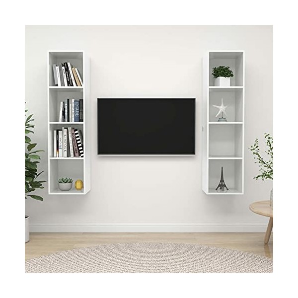 Camerina Meubles TV muraux 2 pcs Blanc Brillant Aggloméré,Meuble TV,Meuble TV Moderne,Meuble de Salon
