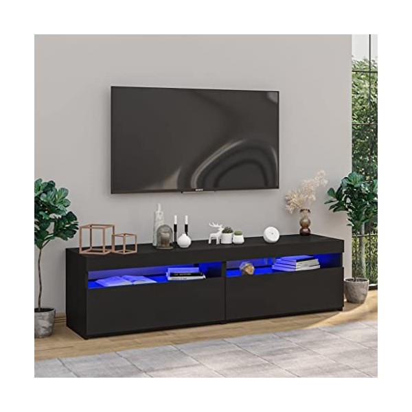 homiuse Meubles TV 2 Pcs avec Lumières LED Noir 75x35x40 cm Meuble HiFi Aspect Moderne Support de TV Table Télévision Meuble 