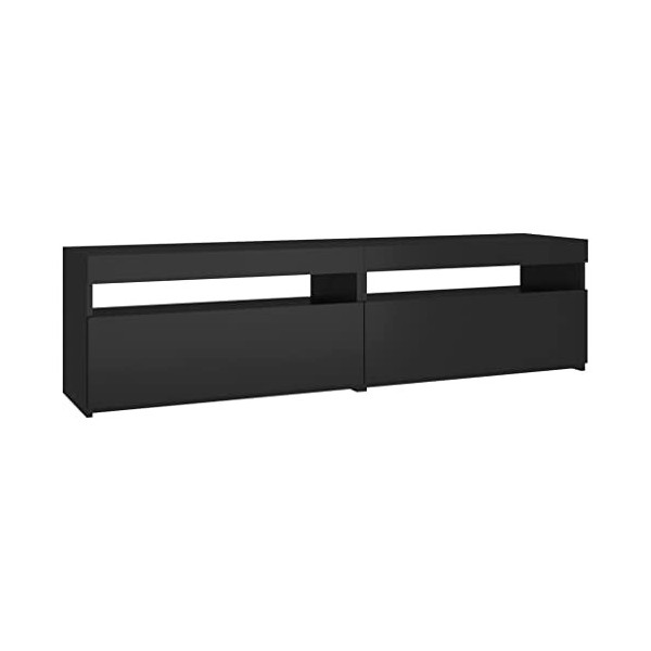 homiuse Meubles TV 2 Pcs avec Lumières LED Noir 75x35x40 cm Meuble HiFi Aspect Moderne Support de TV Table Télévision Meuble 