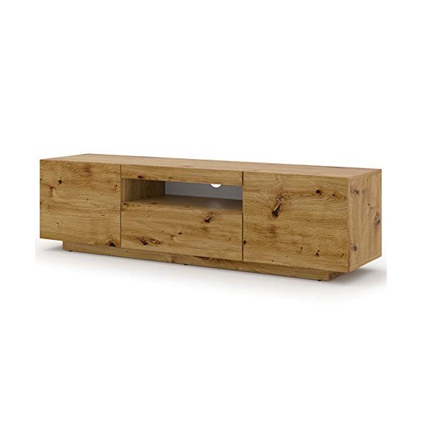 Aura - Armoire basse Hi-Fi pour TV - 150 cm - Universelle - À suspendre ou à poser - Avec LED - Blanc mat