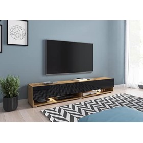 PIASKI Meuble TV Lowboard A 180 cm, meuble TV, couleur noire Wotan, éclairage LED en option sans éclairage LED , Noir