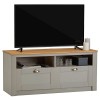 IDIMEX Meuble TV Bolton 2 tiroirs et 2 niches de Rangement, Meuble télé Design Campagne en pin Massif Gris et Brun, dim 110x5