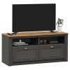 IDIMEX Meuble TV Bolton 2 tiroirs et 2 niches de Rangement, Meuble télé Design Campagne en pin Massif Gris et Brun, dim 110x5
