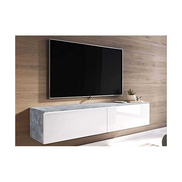 DECO IN PARIS Meuble TV Contemporain avec LED 2 Portes Malorie - 180 cm