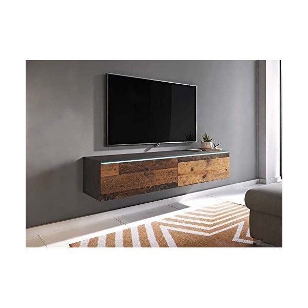 DECO IN PARIS Meuble TV Contemporain avec LED 2 Portes Malorie - 180 cm