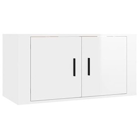 Keyur Meuble TV Suspendu, Meuble TV Mural Design Étagère Murale pour Télévision Meuble TV Mural Blanc Brillant 80x34,5x40 cm