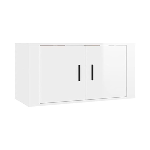 Keyur Meuble TV Suspendu, Meuble TV Mural Design Étagère Murale pour Télévision Meuble TV Mural Blanc Brillant 80x34,5x40 cm