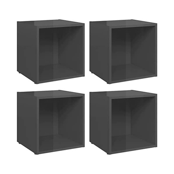 vidaXL 4X Meubles TV Centres de Divertissement Armoires Stéréo avec 1 Compartiment Salon Salle de Séjour Maison Gris Brillant