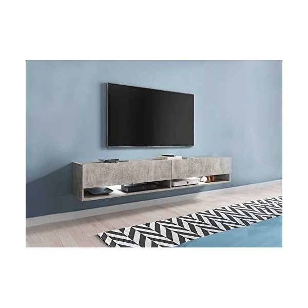 DECO IN PARIS Meuble TV Suspendu 2 Portes 2 niches en chêne et Blanc Romane XXL - 180 cm