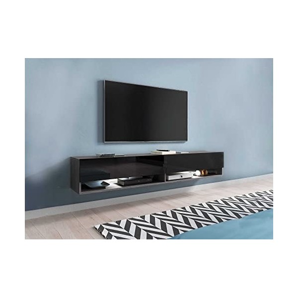 DECO IN PARIS Meuble TV Suspendu 2 Portes 2 niches en chêne et Blanc Romane XXL - 180 cm