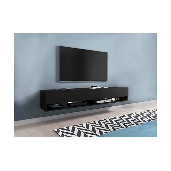 DECO IN PARIS Meuble TV Suspendu 2 Portes 2 niches en chêne et Blanc Romane XXL - 180 cm