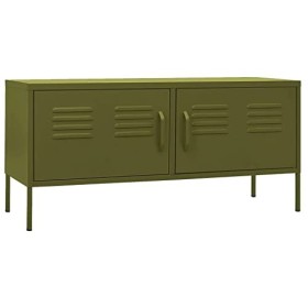 vidaXL Meuble TV Armoire Basse Centre de Divertissement Meuble Stéréo Salon Salle de Séjour Maison Intérieur Vert Olive 105x3