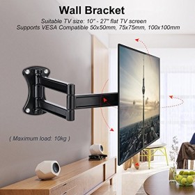 Zerone Support TV mural articulé Full Motion Support TV pour écran plat TV LED LCD 10-27 pouces, inclinable à 90 degrés, pivo