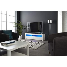 MMT RG1550 Meuble TV Blanc pour TV 40 42 50 55 60 65 Pouces avec LED 155 cm de Large