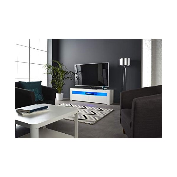 MMT RG1550 Meuble TV Blanc pour TV 40 42 50 55 60 65 Pouces avec LED 155 cm de Large