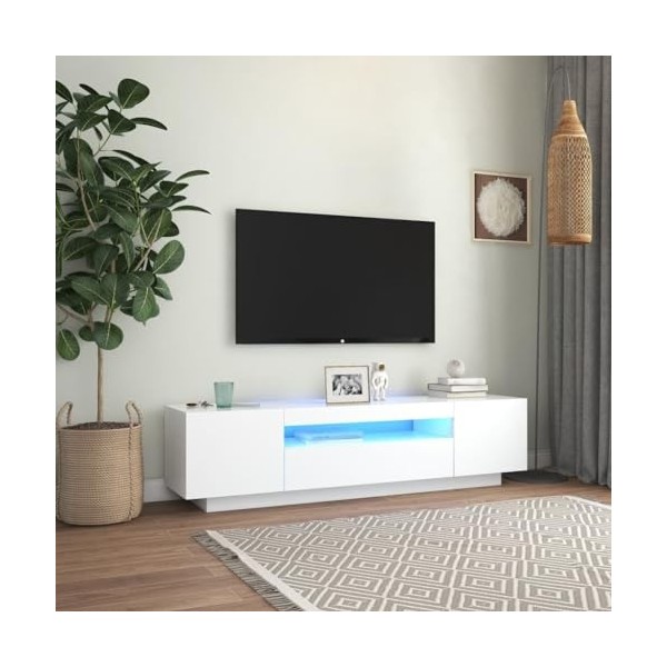 Maxspace TV Meuble, Meuble Tele, Meuble TV Chambre, Meuble TV IindustrielMeuble TV avec lumières LED Blanc 160x35x40 cmConvie