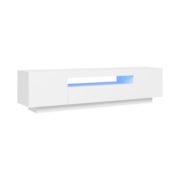 Maxspace TV Meuble, Meuble Tele, Meuble TV Chambre, Meuble TV IindustrielMeuble TV avec lumières LED Blanc 160x35x40 cmConvie