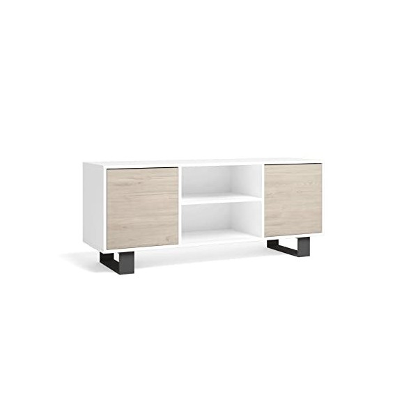 Skraut Home TV-140 Wind Blanco-Roble Tall Meuble TV, Mélamine, Blanc-chêne, 140 x 40 x 57 cm