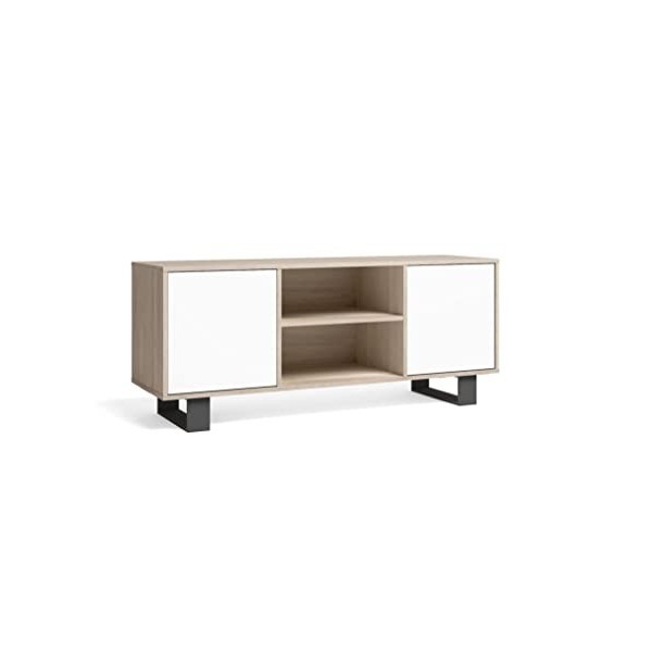 Skraut Home TV-140 Wind Blanco-Roble Tall Meuble TV, Mélamine, Blanc-chêne, 140 x 40 x 57 cm